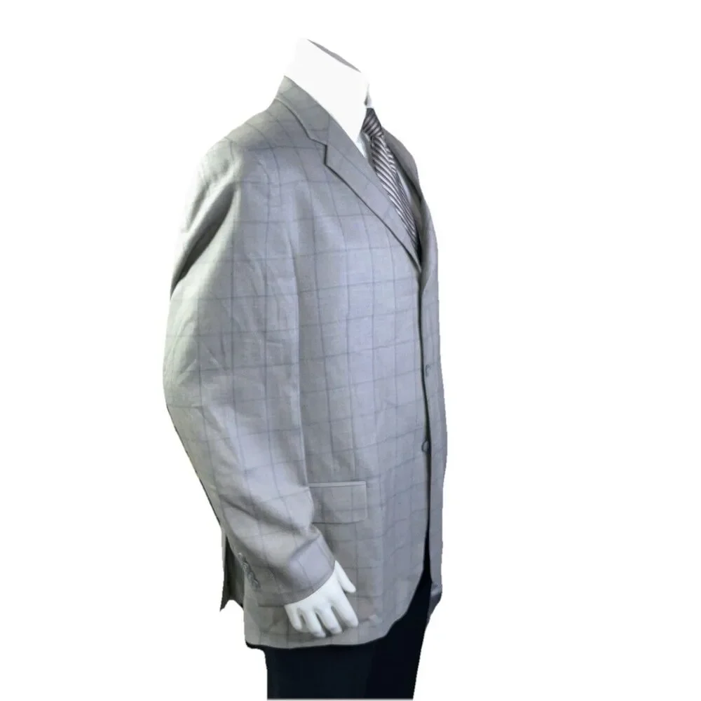 New Claiborne Men’s 46R Blazer Windowpane Silk Wool Blend Classic Sport Coat